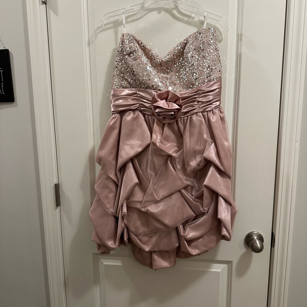 David's Bridal Pink Sequin Mini Dress